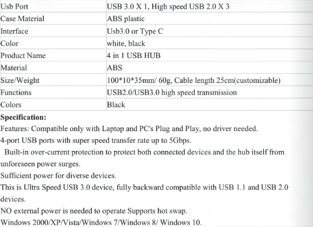 Four Ports USB Hub for Type C