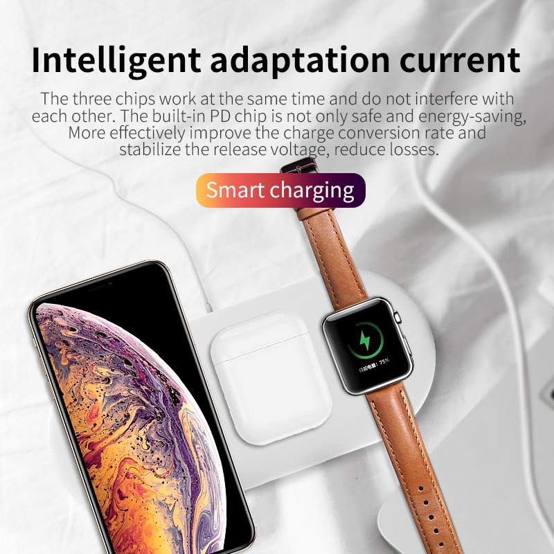 Popular Latest Qi 3in1 Wireless Charger Desktop 15W Fast Charging Compatible USB Charging Station for iWatch for Airpods