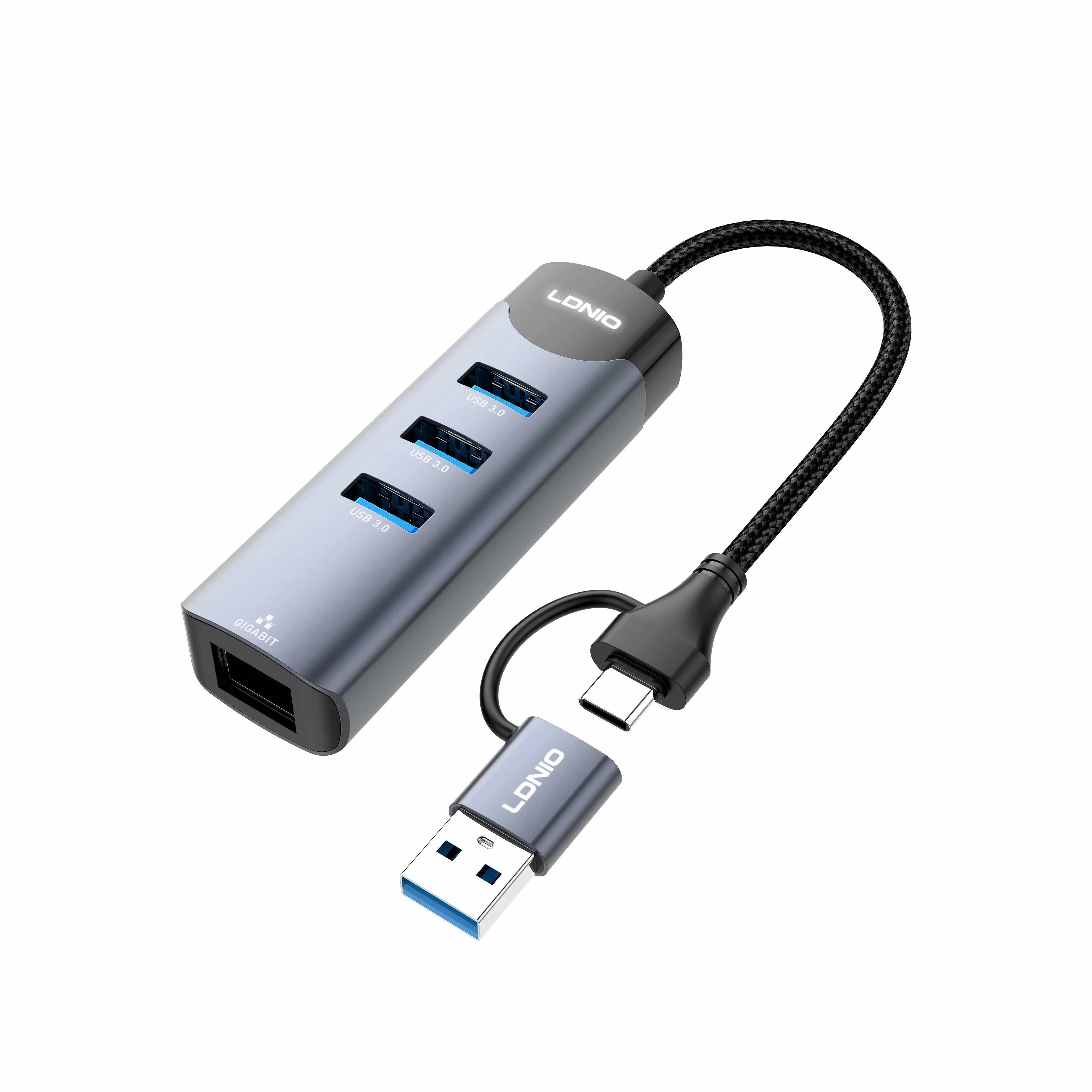 Ldnio Ds-144UC USB-a + Type-C to USB3.0*3+RJ45*1 Mobile Phone Charing Data Transmission Hub