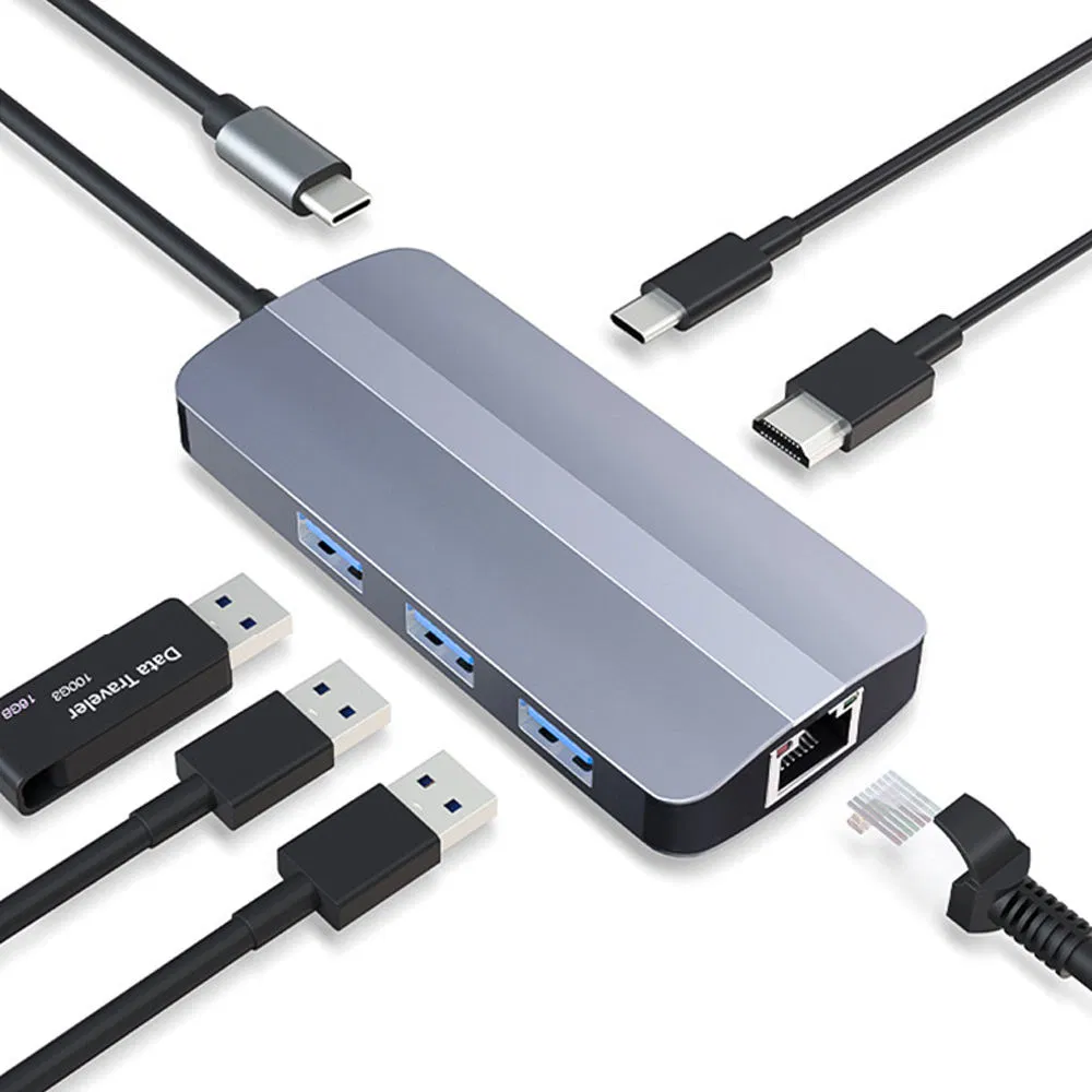 8-in-1 USB Type C Hub Multiport Adapter Hub Dock 8 in 1 USB C Type C Hub with 4K HDTV HDMI USB 3.0 SD TF Card Reader Pd Charging