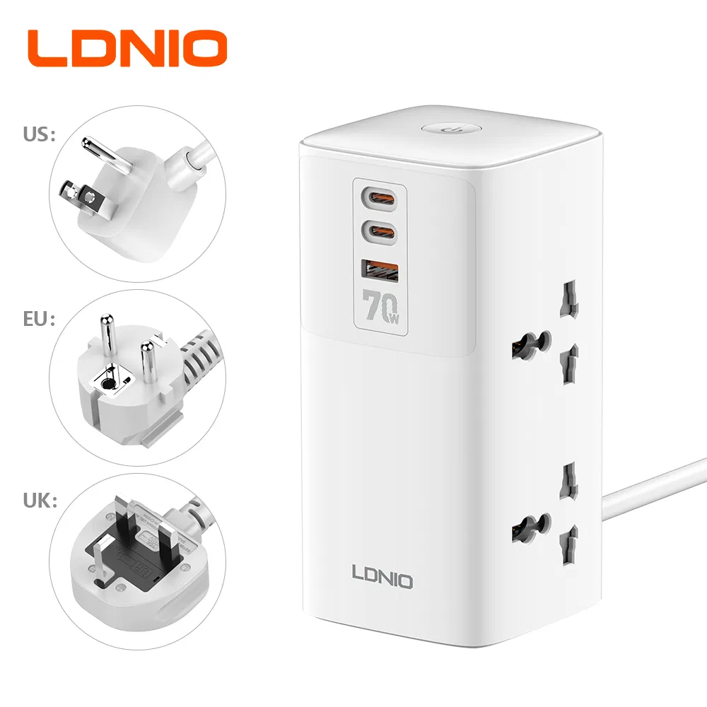 Ldnio Sc4383 Premium 2500W Universal Power Strip Tower - 4 Gang Sockets 70W USB-C Fast Charge Electrical Power Strip