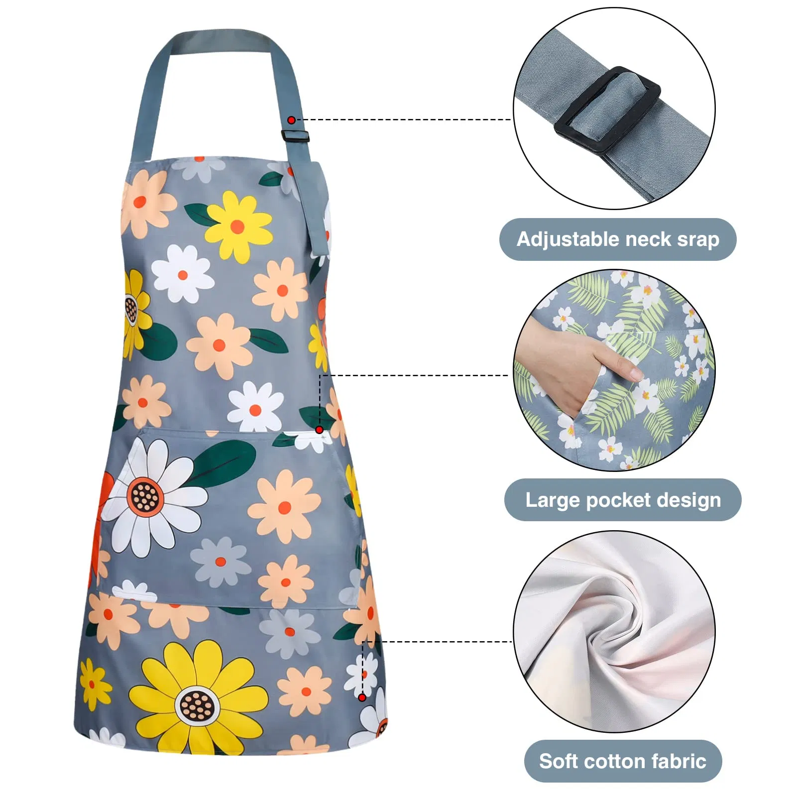 3 Pack Waterproof Adjustable Floral Pocket Blooming Women's Kitchen Gardening Aprons