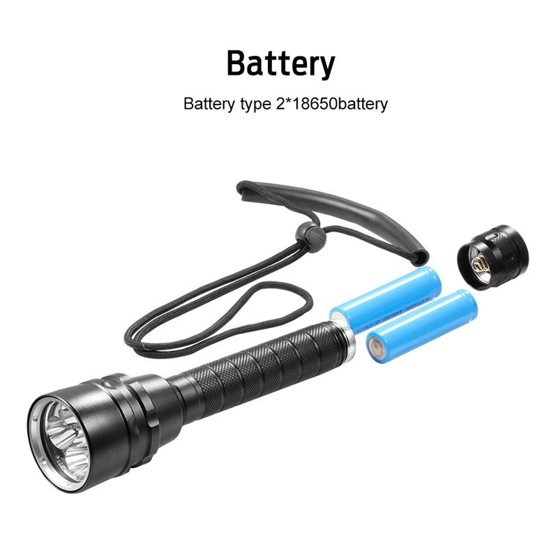 Helius 20000lm T6/L2 IP8 18650 Battery LED Diving Underwater Torch Light Flashlights