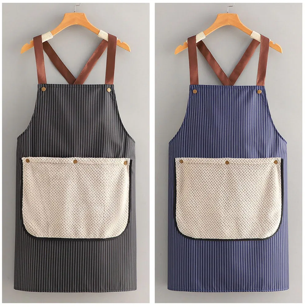 Detachable Thick Canvas Simple Style Sleeveless Stripe Waterproof Grease Proofing Household Kitchen Hand Towel Apron