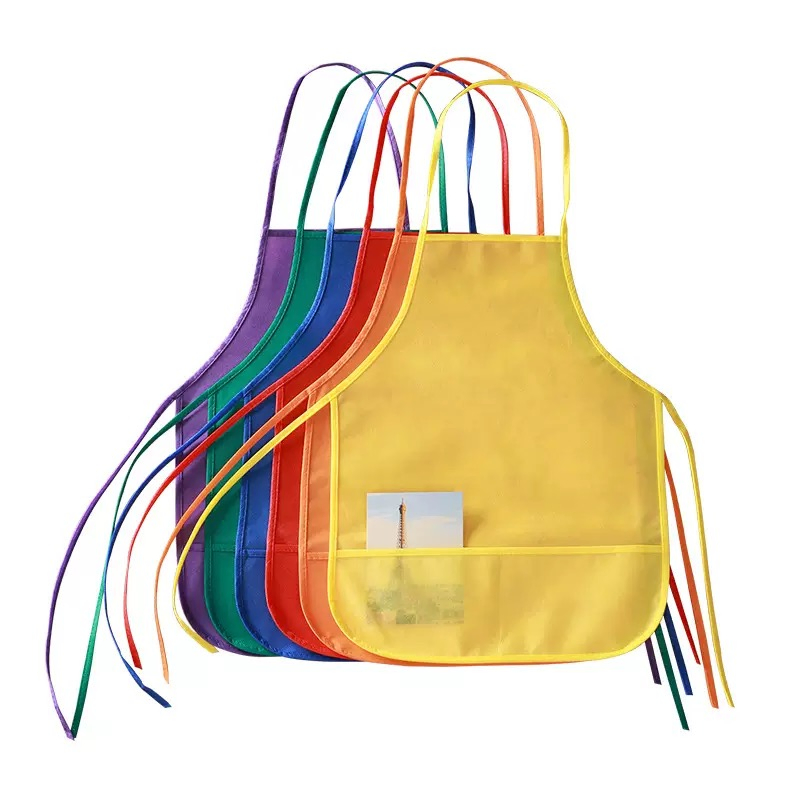 Custom Logo Print Eco-Friendly Disposable Non Dirt Resistance Woven Kids Art Apron for Painting