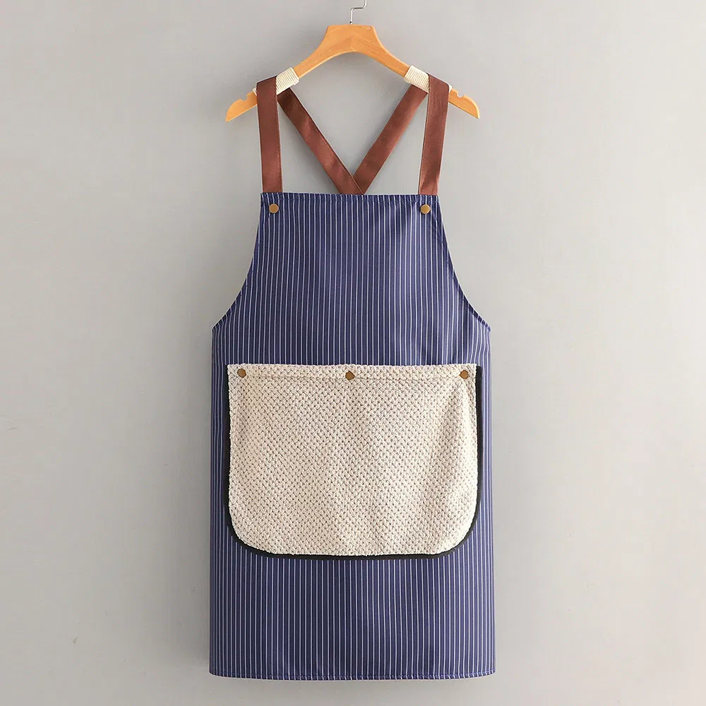 Detachable Thick Canvas Simple Style Sleeveless Stripe Waterproof Grease Proofing Household Kitchen Hand Towel Apron