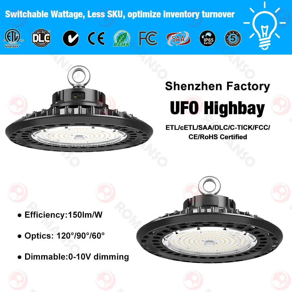 ≥ 50000h 50-60Hz Romanso China Industrial Lighting High Bay Lighting LED Aluminum New
