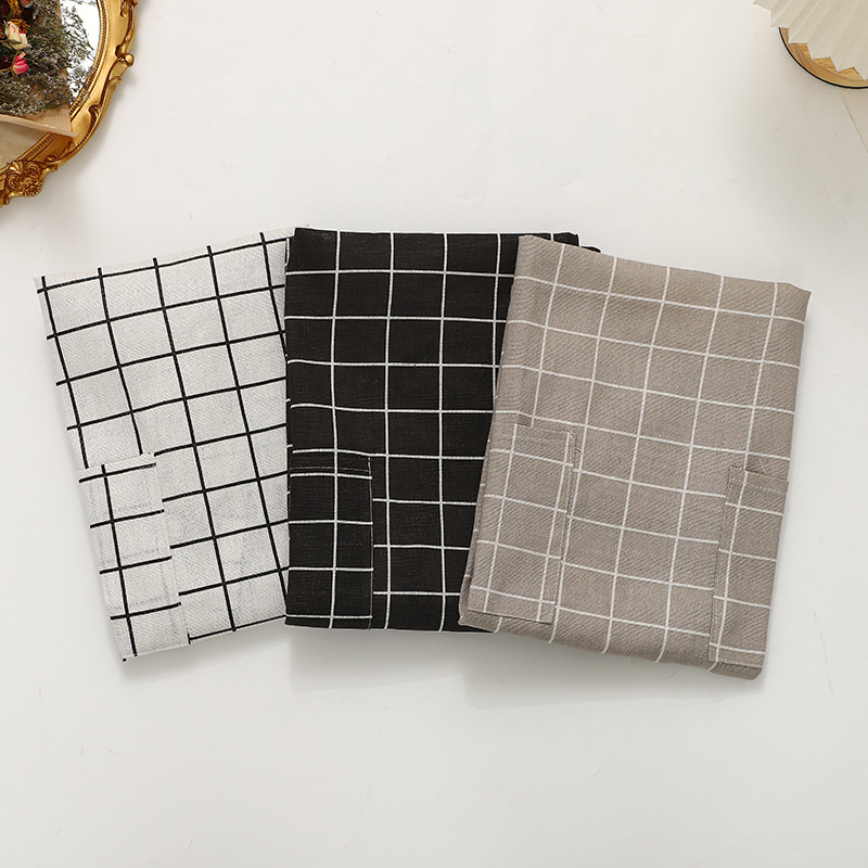 Hand-Wiping Waterproof Oil-Proof Kitchen Checkered Apron