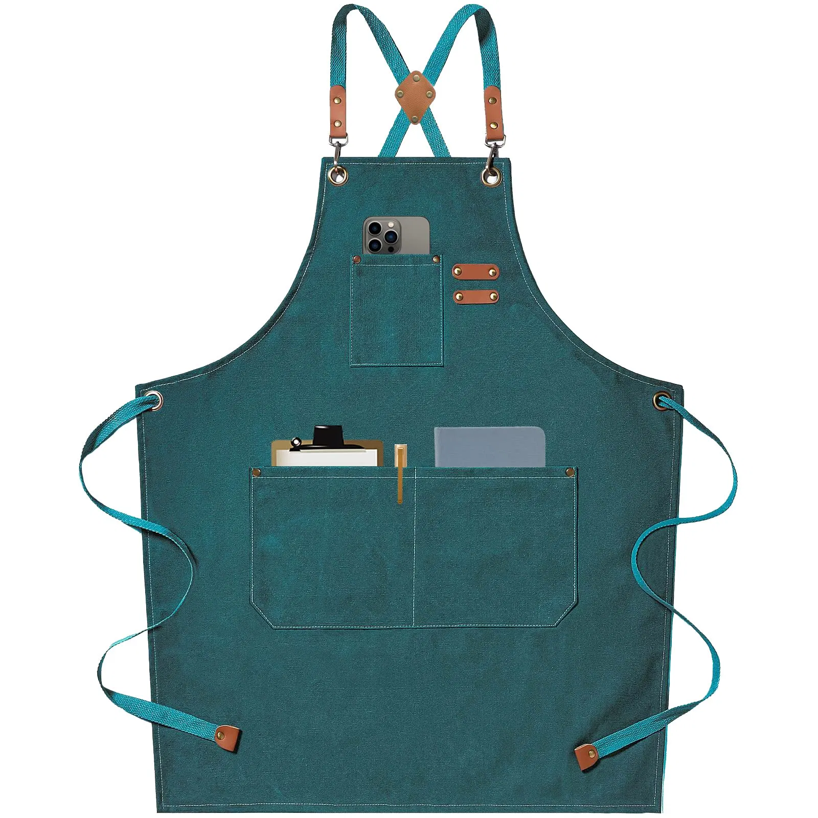 Chef Large Pockets Cotton Canvas Cross Back Heavy Duty Adjustable Work Aprons