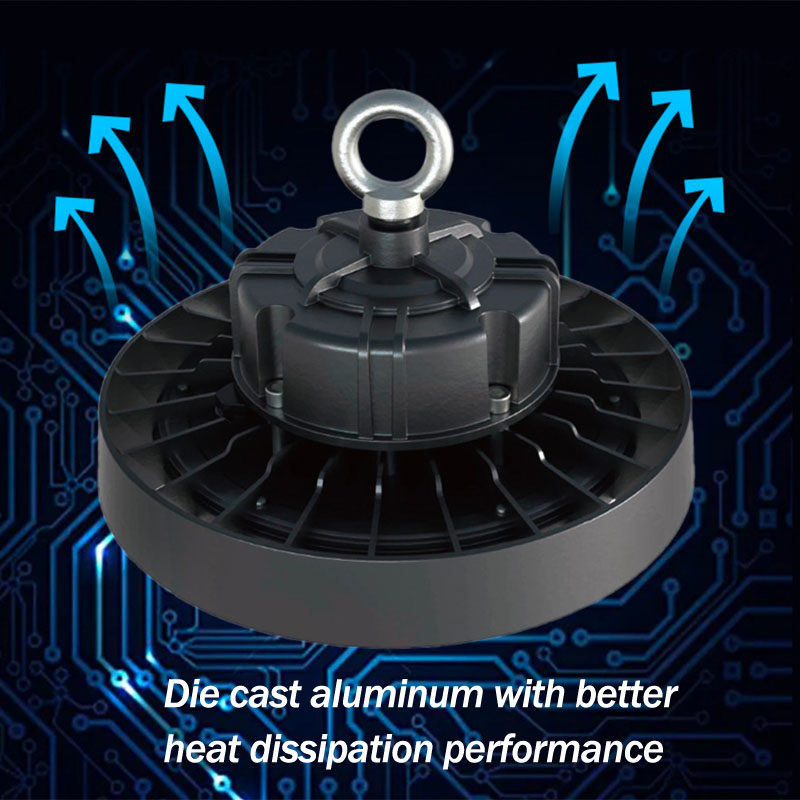 High Efficiency 60W-200W IP65 UFO Industrial 60° 90° 120° Beam Angle Die-Cast Aluminum LED High Bay Lighting