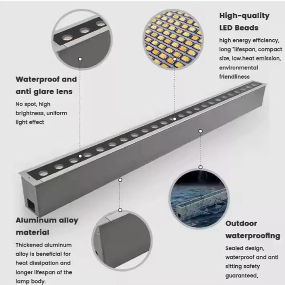 Opulent Outdoor Architectural Building Facade Lighting IP68 Linear Light Inground Wall Washer Light Recessed