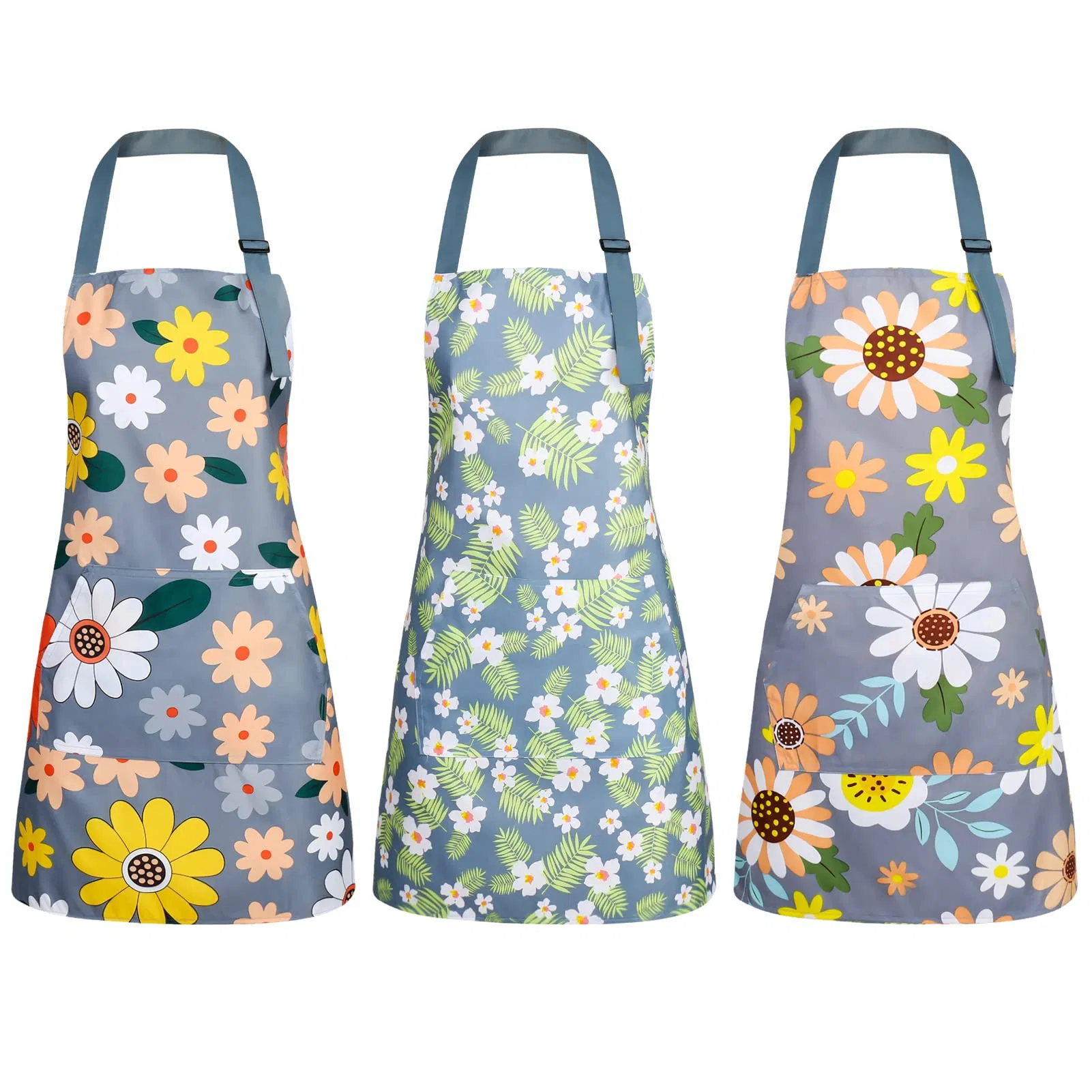 3 Pack Waterproof Adjustable Floral Pocket Blooming Women's Kitchen Gardening Aprons