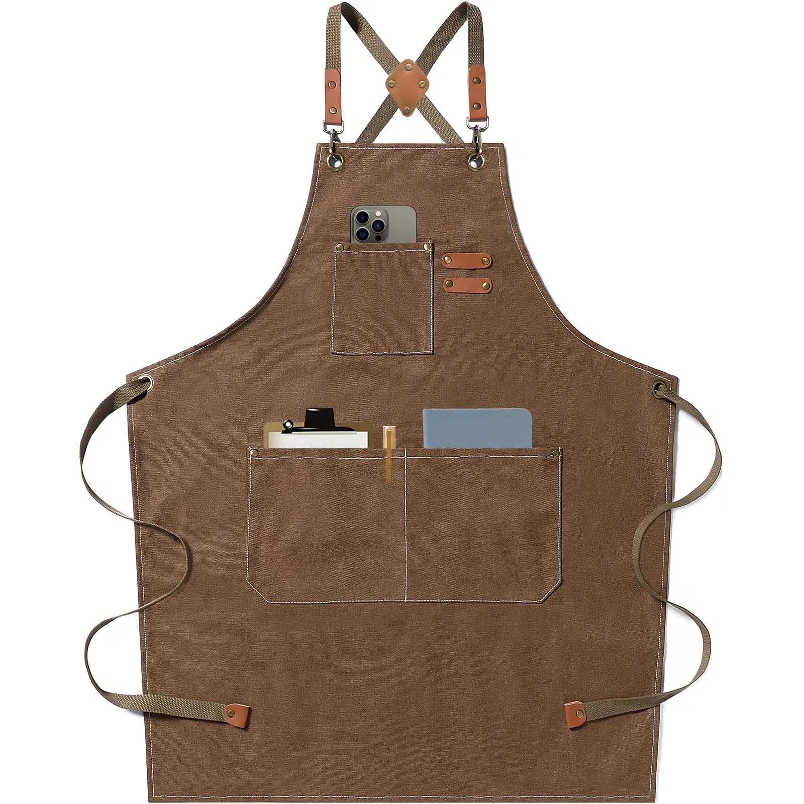 Chef Large Pockets Cotton Canvas Cross Back Heavy Duty Adjustable Work Aprons