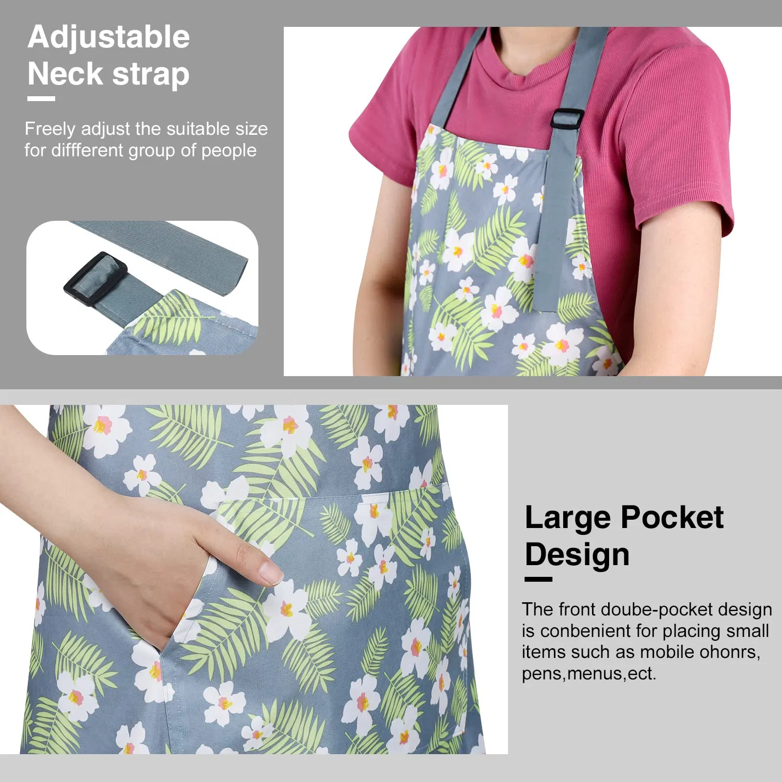 3 Pack Waterproof Adjustable Floral Pocket Blooming Women's Kitchen Gardening Aprons