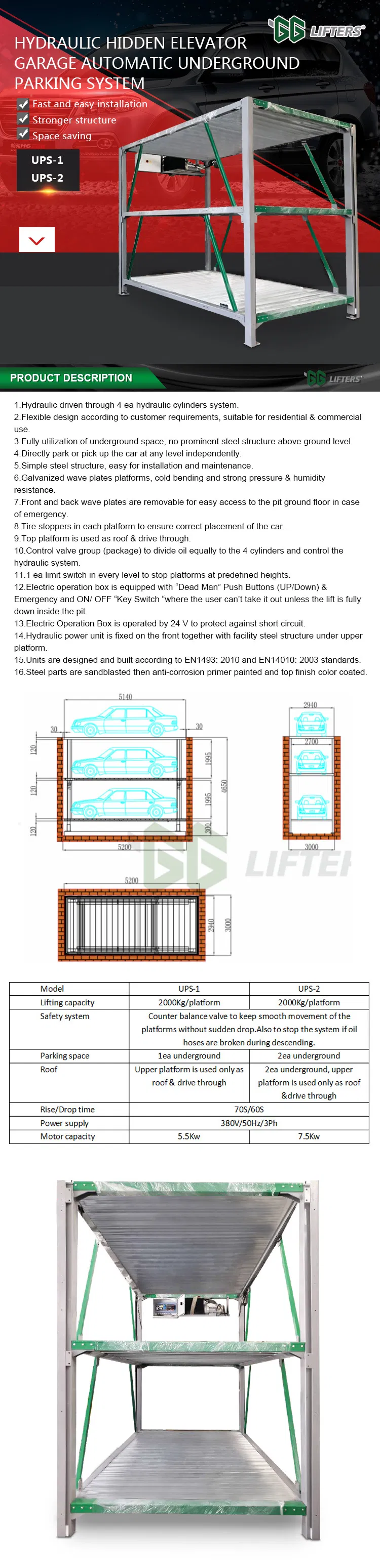 Hydraulic pit car parking system