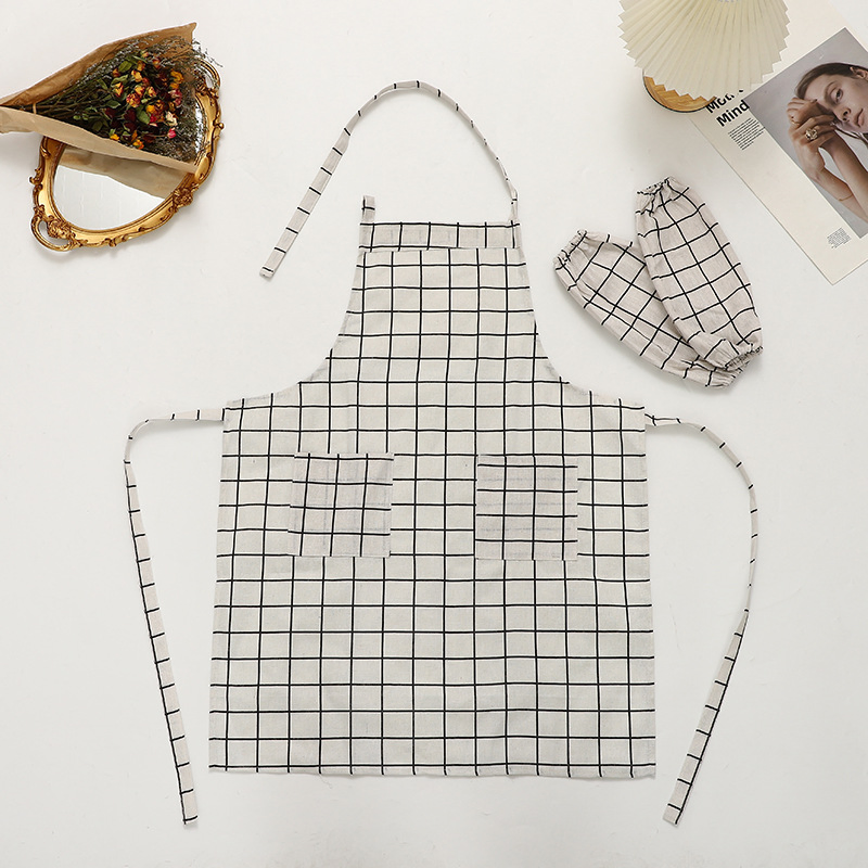 Hand-Wiping Waterproof Oil-Proof Kitchen Checkered Apron