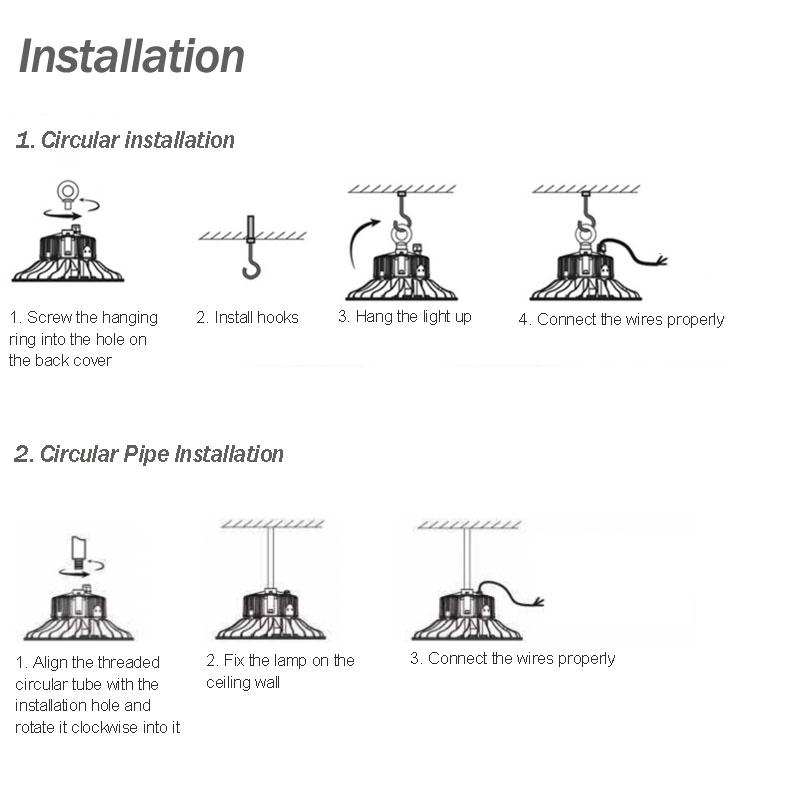 High Efficiency 60W-200W IP65 UFO Industrial 60° 90° 120° Beam Angle Die-Cast Aluminum LED High Bay Lighting