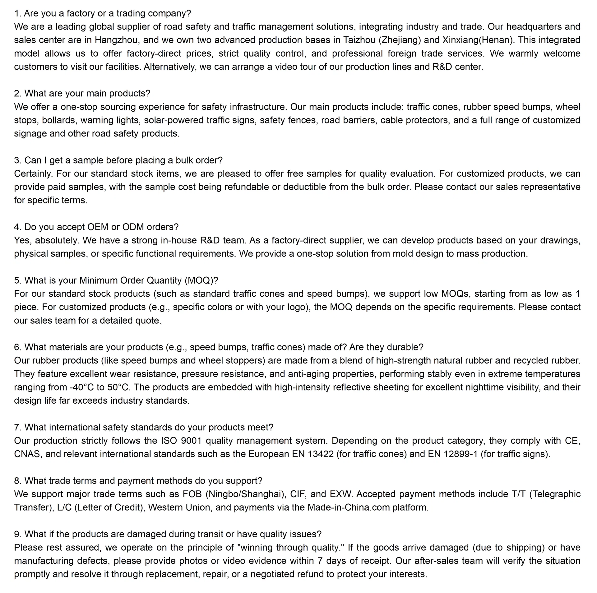 FAQ and Quality details