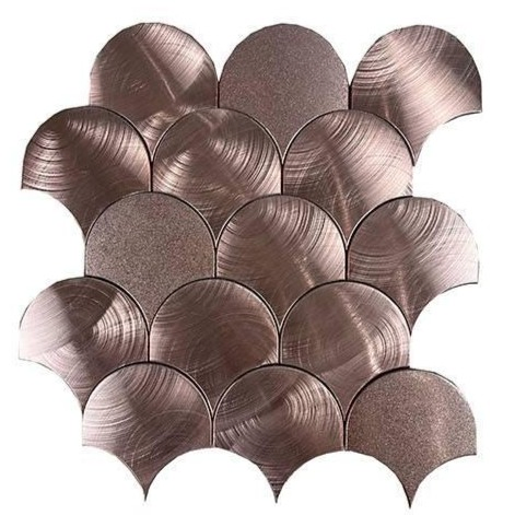 Elegant Fan Shape Aluminum Metal Mosaic Tiles Fish Scale Pattern for Interior Wall Decoration Kitchen Backsplash Bathroom Tiles