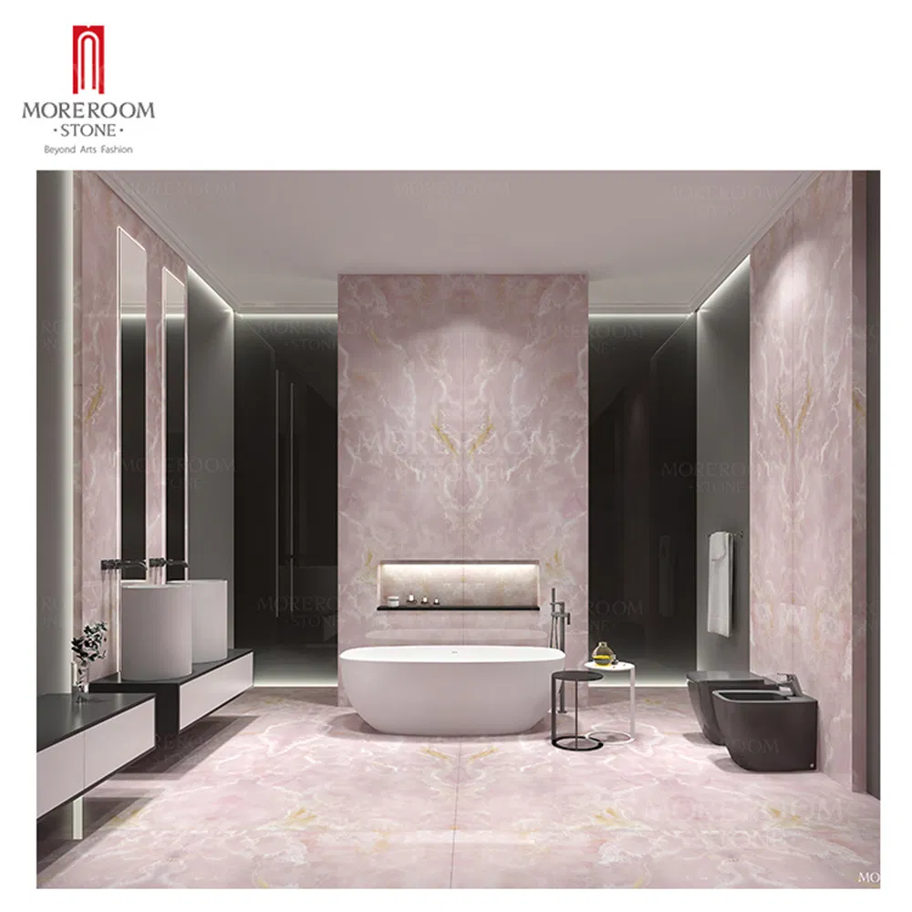 Installing Pink Onyx Marble Extra Large Format Wall Floor Tile Bathroom Shower