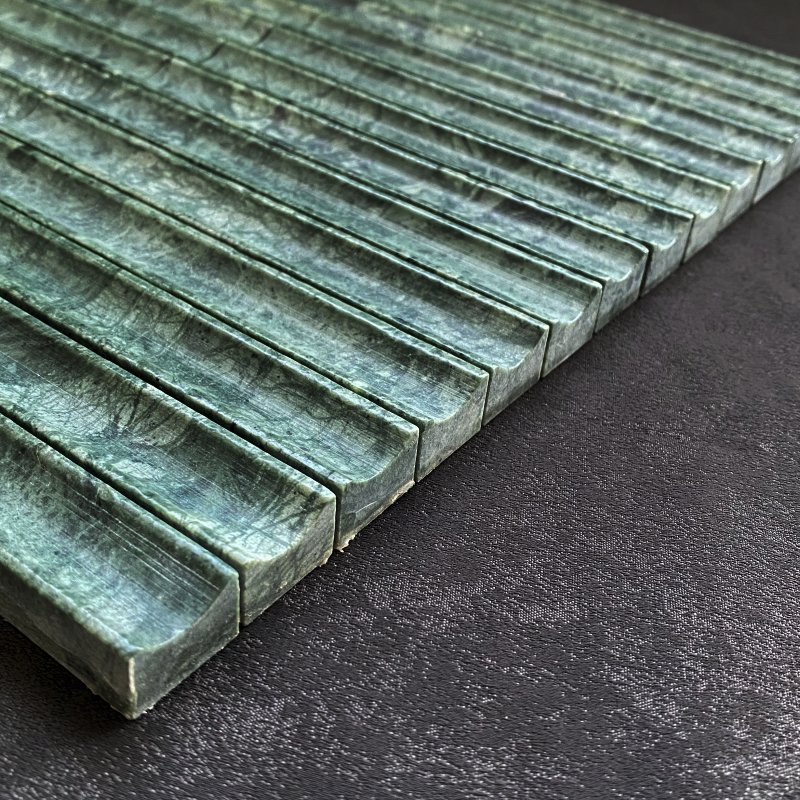 Green Strip Marble Mosaic Backsplash Kitchen Bathroom Wall Project Finger Kitkat Matte 3D Concave Strip Marble Mosaic Tile