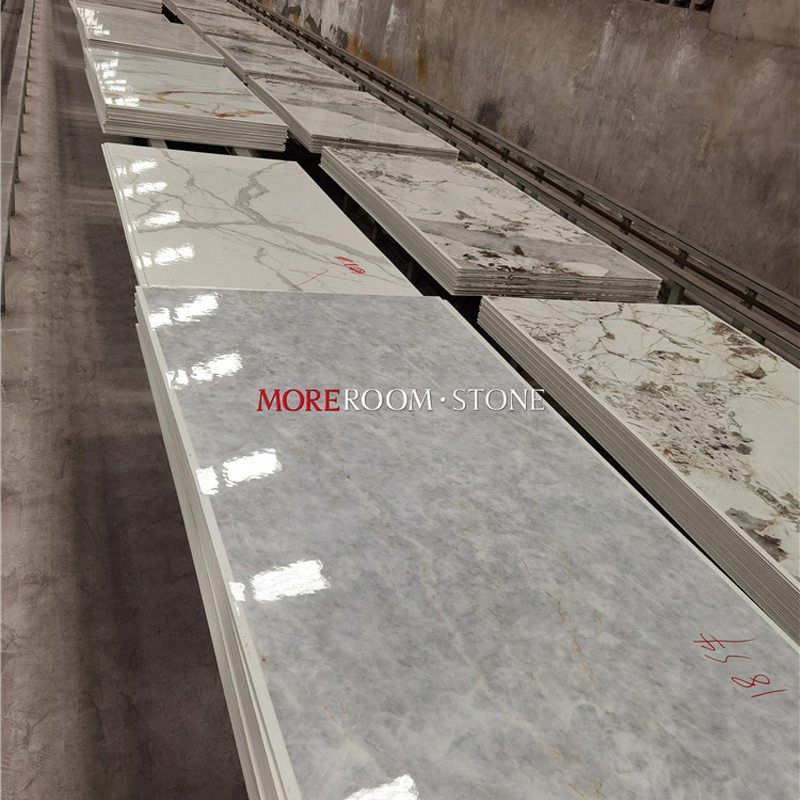 Interior Glazed White Calacatta Marble Large Format Thin Ceramic Porcelain Wall Tiles