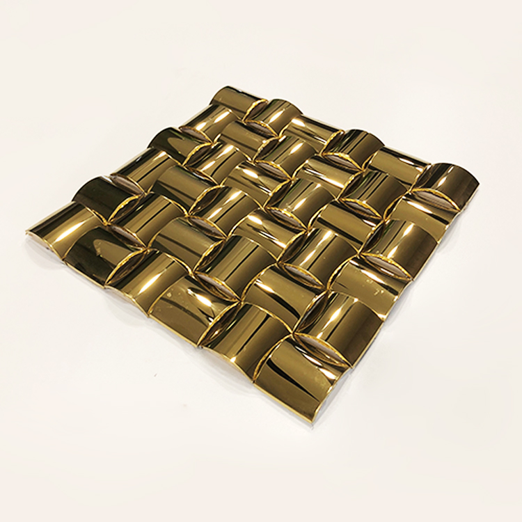 PVD Gold 3D Metal Mosaic Tile Decorative Stainelss Steel Trim for Bathroom Kitchen Wall Decoration