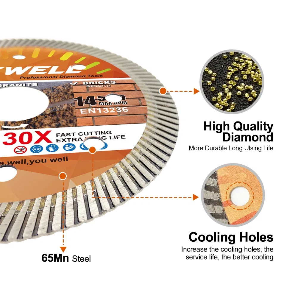 Hot Press 4 Inch 105*1.3*10*22.23mm Ultra Thin Turbo Diamond Saw Blade for Tile Bricks Granite Concrete Marble Cutter