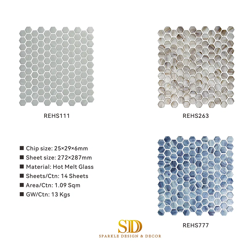 Beautiful Colorful Hot Melt Hexagon Shape Glass Mosaic Tiles for Bathroom Wall Kitchen Backsplash Decor