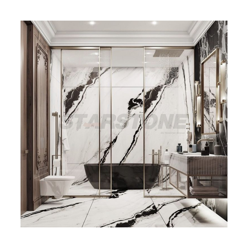 Starstone Factory Price Natural Stone Panda White Marble Home Decoration Bathroom Wall Panel Tile