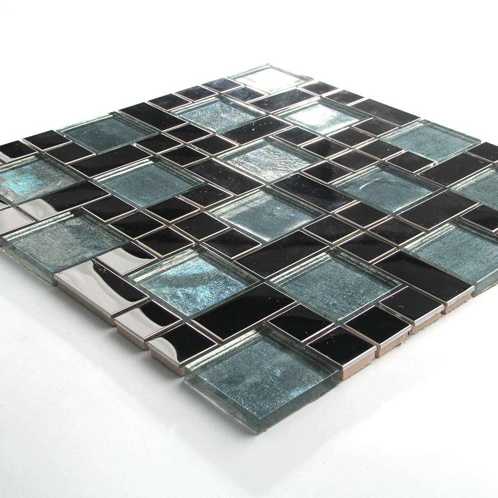 Modern Style Glass Mix Stainless Steel Mosaic Wall Tiles for KTV, Bar, Bathroom, Kitchen Backsplash