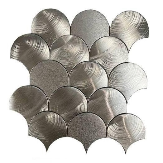 Elegant Fan Shape Aluminum Metal Mosaic Tiles Fish Scale Pattern for Interior Wall Decoration Kitchen Backsplash Bathroom Tiles