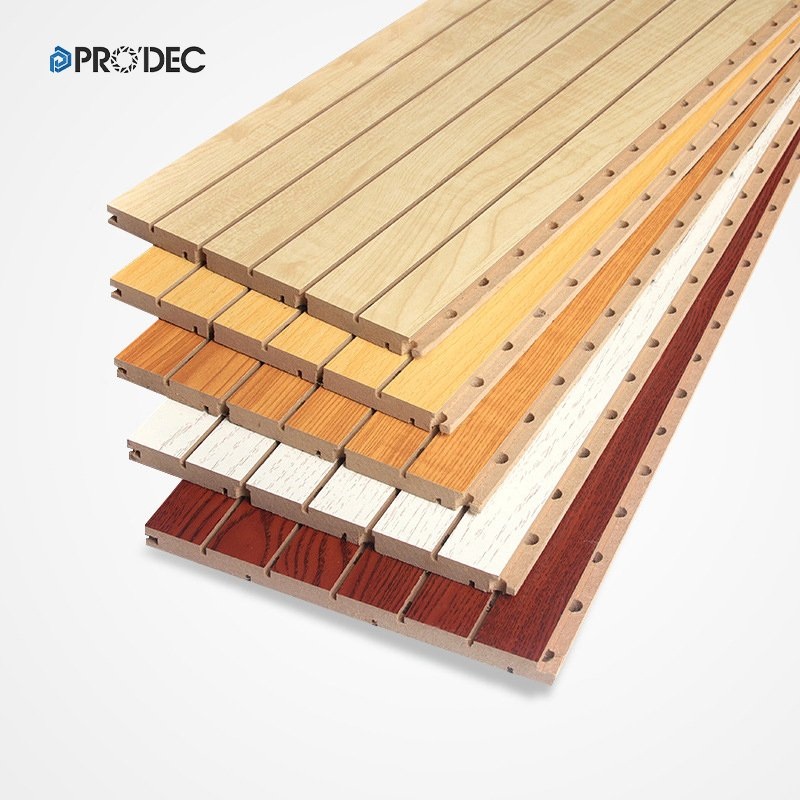Modern Interior Fireproof Building Material Sound Absorbing Wall Decorative Board Soundproof Polyester Fiber Grooved Wooden Acoustic Panel