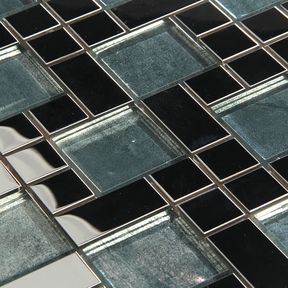 Modern Style Glass Mix Stainless Steel Mosaic Wall Tiles for KTV, Bar, Bathroom, Kitchen Backsplash