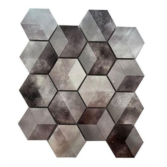 Custom Pattern Hexagon Aluminum Metal Mosaic Waterproof Decorative Tiles for Kitchen Backsplash Bathroom Wall Unique Home Improvement Panels