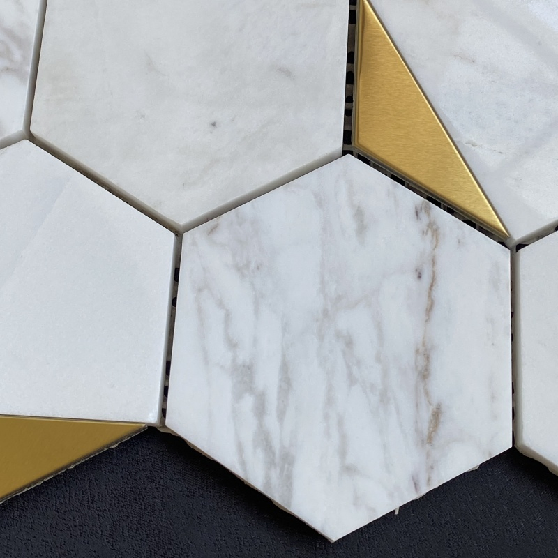 Custom Backsplash Kitchen 30X30 Gold and Carrara White Stone Brass Marble Mosaic Wall Tile