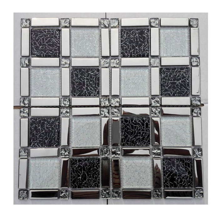 Sunnda China High Quality Interior Bathroom Walls Kitchen Backsplash Aluminium Stainless Steel Mixed Linear Glass Crystal Mosaic Tiles