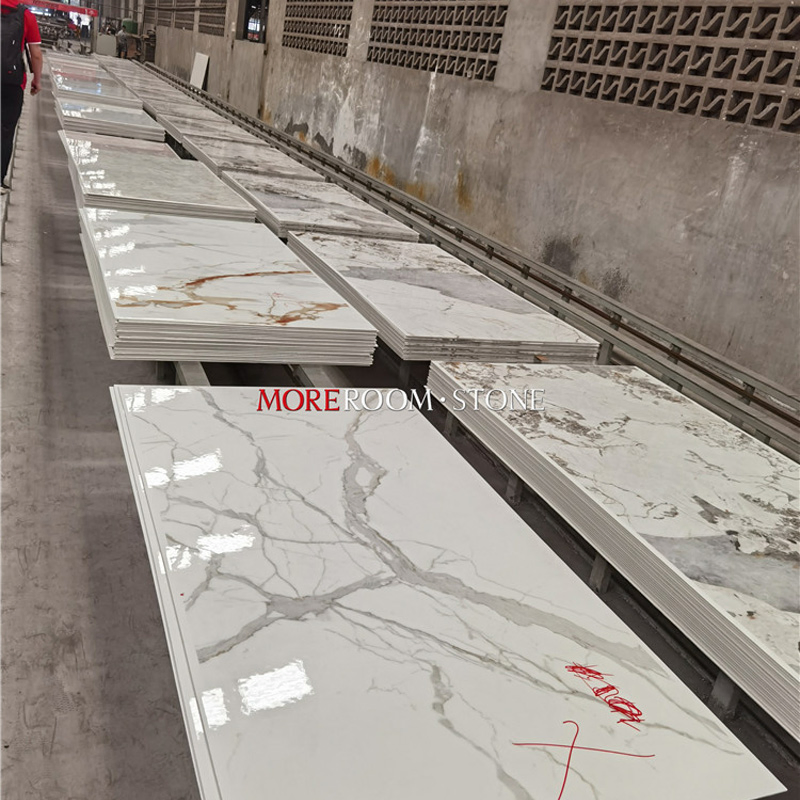 Interior Glazed White Calacatta Marble Large Format Thin Ceramic Porcelain Wall Tiles