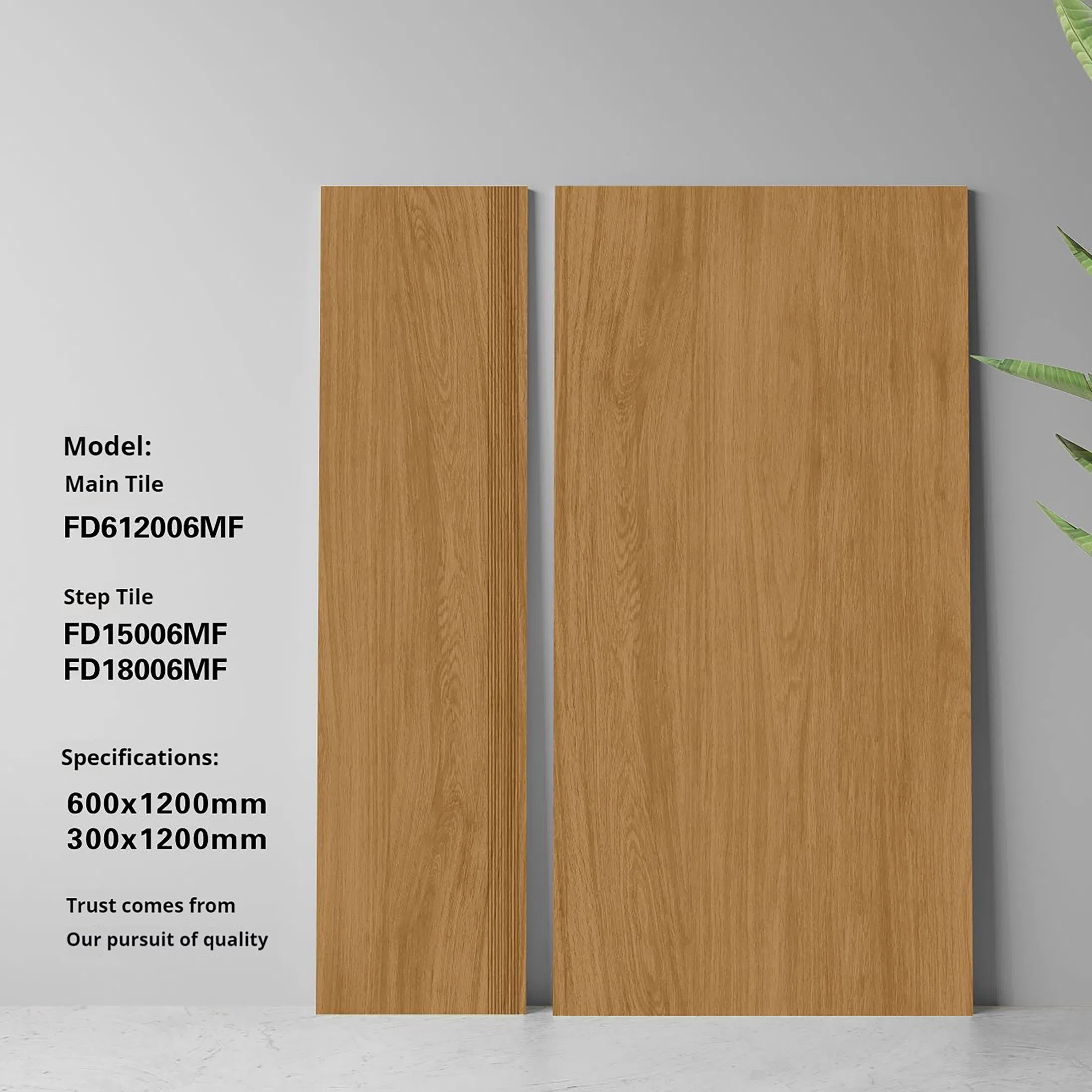 Wear-Resistant Glazed Wood-Effect High-Traffic Commercial Porcelain Stair Tile