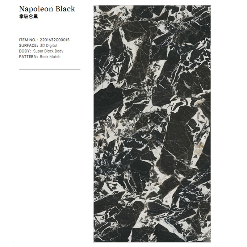 Grand Antique Black Marble Large Porclain Glossy Napoleon Black Sintered Stone Slab