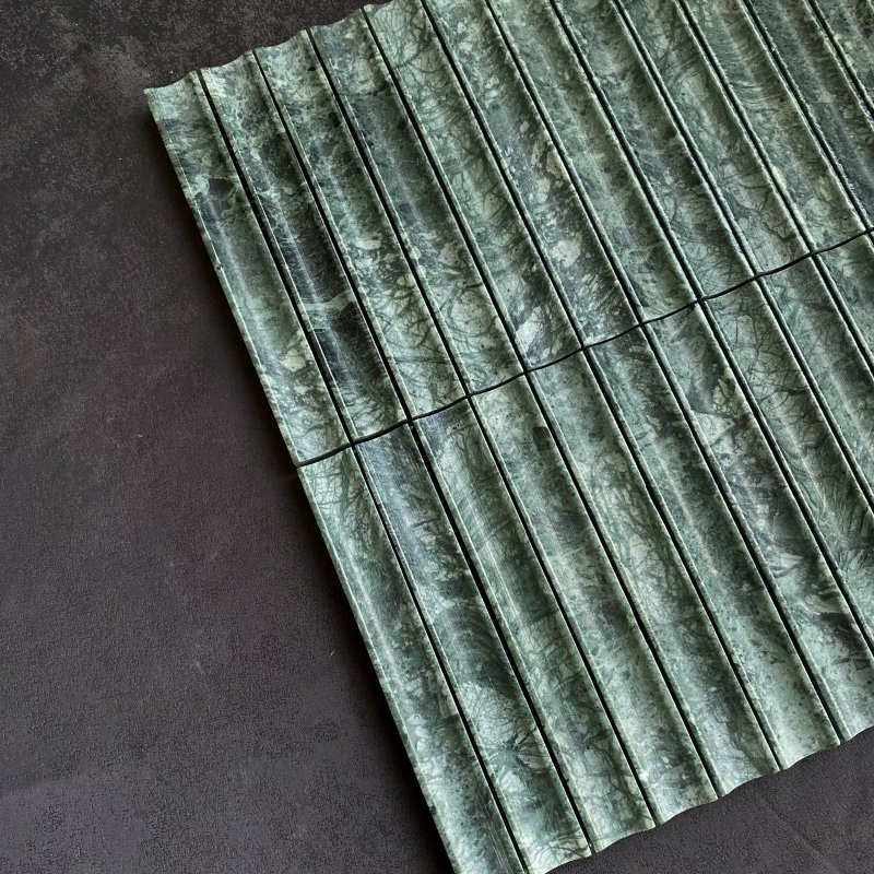 Green Strip Marble Mosaic Backsplash Kitchen Bathroom Wall Project Finger Kitkat Matte 3D Concave Strip Marble Mosaic Tile