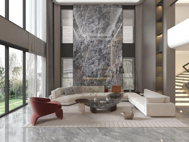 Polished Natural White Stone Silver Fox Sintered Stone Coffee Table Top Big Slabs for Bathroom Floor and Wall