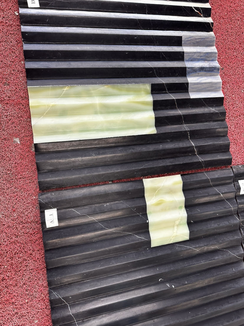 Featured Tile Nero Marquina with Onxy Carving Flute Tiles for Bathroom and Stair Wall