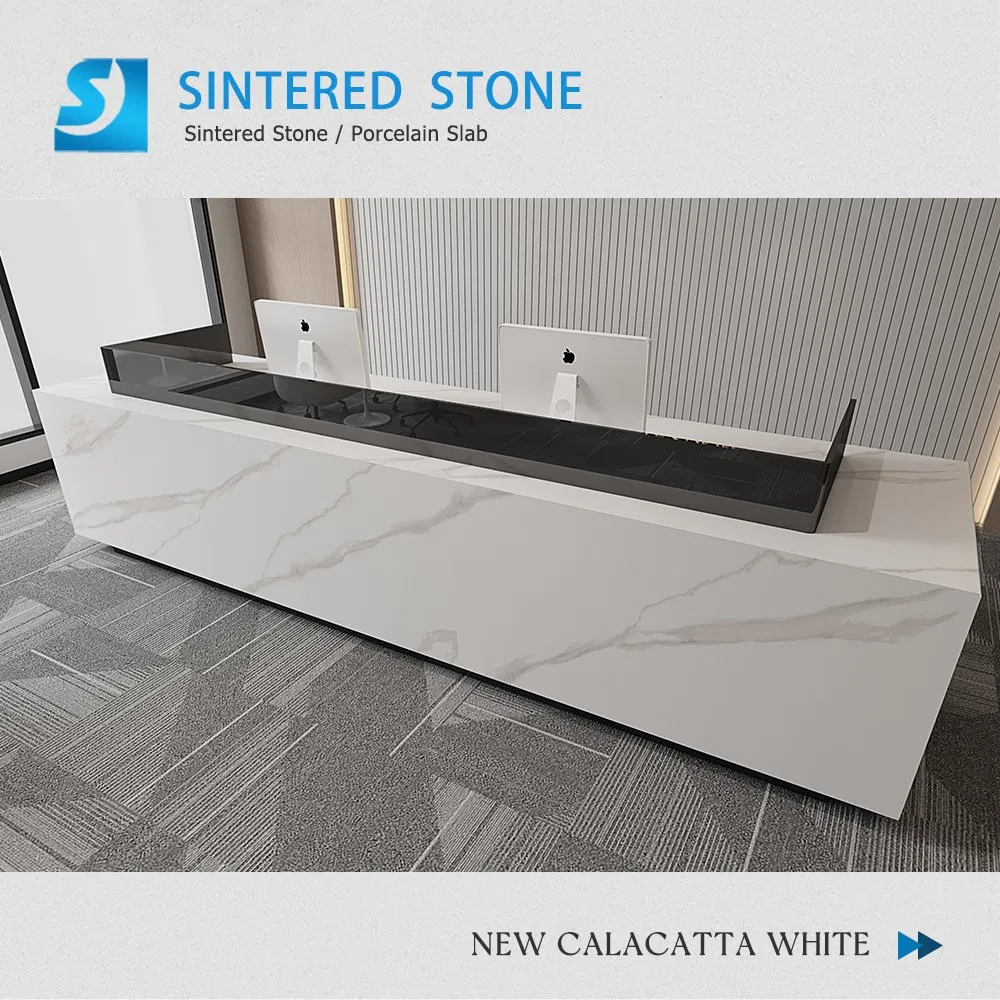 Polished White Larg Format Porcelain Marble Sintered Stone Office Reception Desk Stain Resistant Eco Friendly Foshan