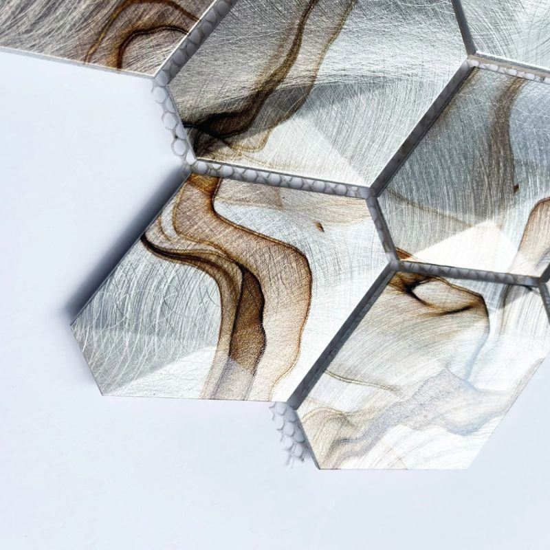 Silver Brown Long Hexagon Kitchen Mosaic Wall Panel Self Adhesive Tile for Decorative
