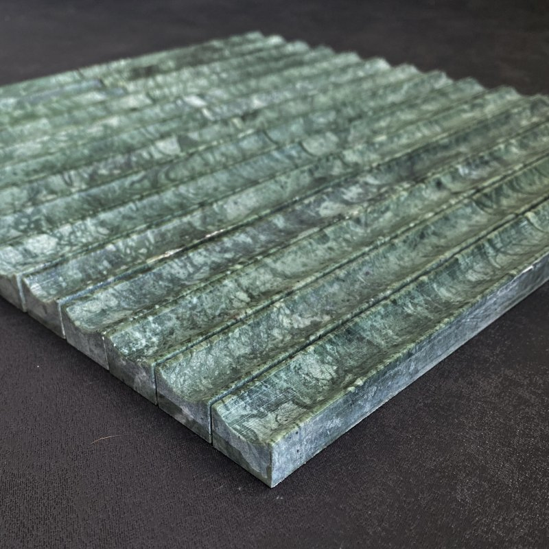 Green Strip Marble Mosaic Backsplash Kitchen Bathroom Wall Project Finger Kitkat Matte 3D Concave Strip Marble Mosaic Tile
