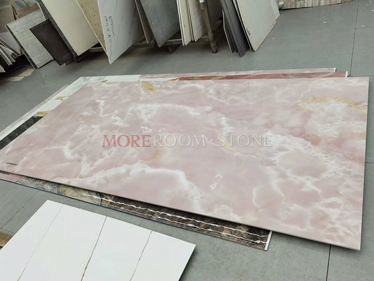 Installing Pink Onyx Marble Extra Large Format Wall Floor Tile Bathroom Shower