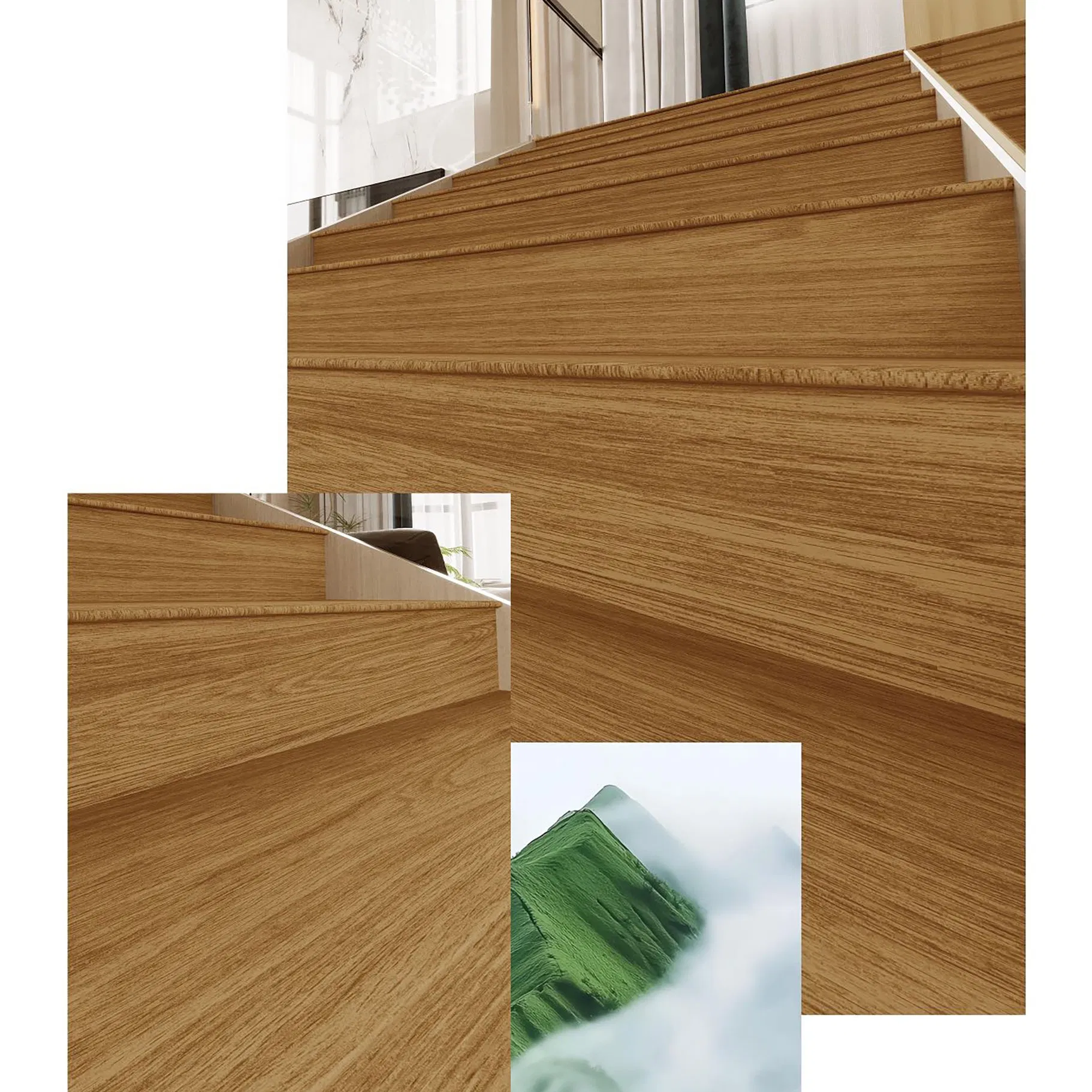 Wear-Resistant Glazed Wood-Effect High-Traffic Commercial Porcelain Stair Tile