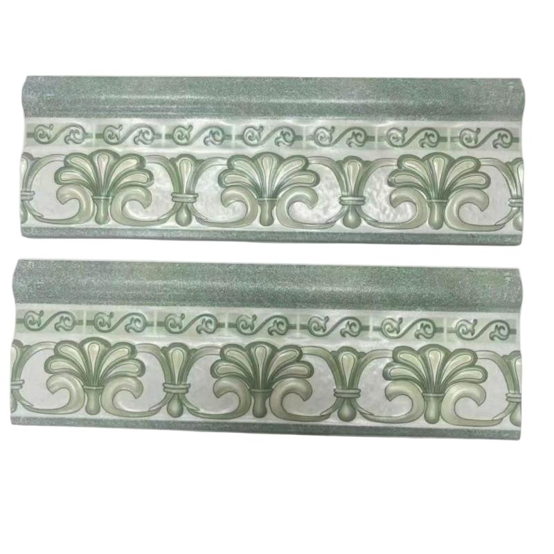 High Gloss Marble Effect Porcelain Decorative Strip Rectangular Ceramic Wall Molding Water Resistant Waistline Tile