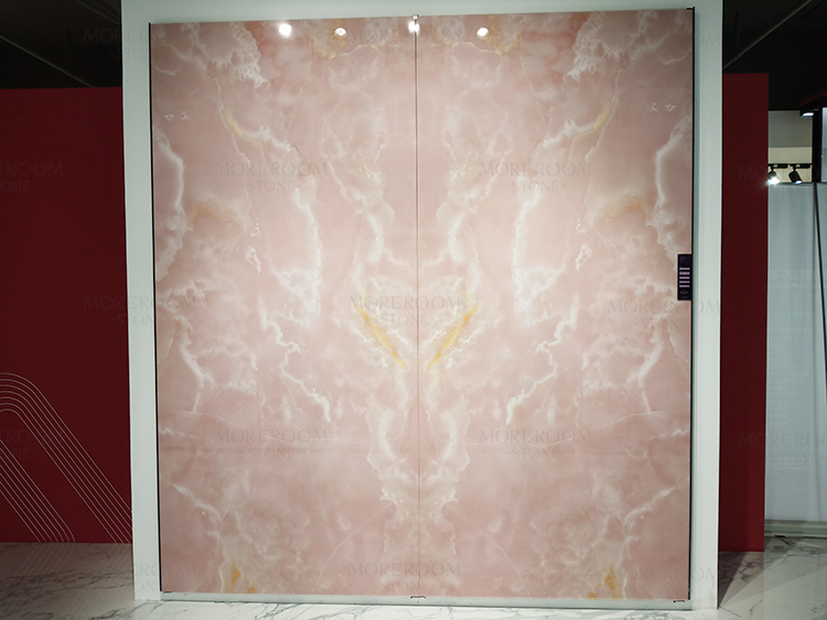 Installing Pink Onyx Marble Extra Large Format Wall Floor Tile Bathroom Shower